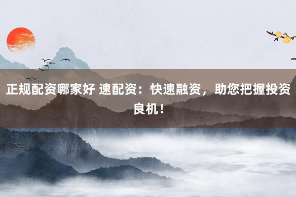 正规配资哪家好 速配资：快速融资，助您把握投资良机！